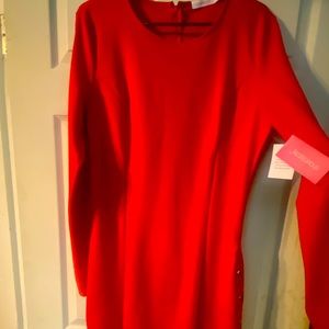 Red midi dress with gold buttons